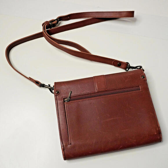 Vintage Eddie Bauer Cognac Brown Leather Crossbody Bag Organizer Classic Boho - Picture 2 of 9
